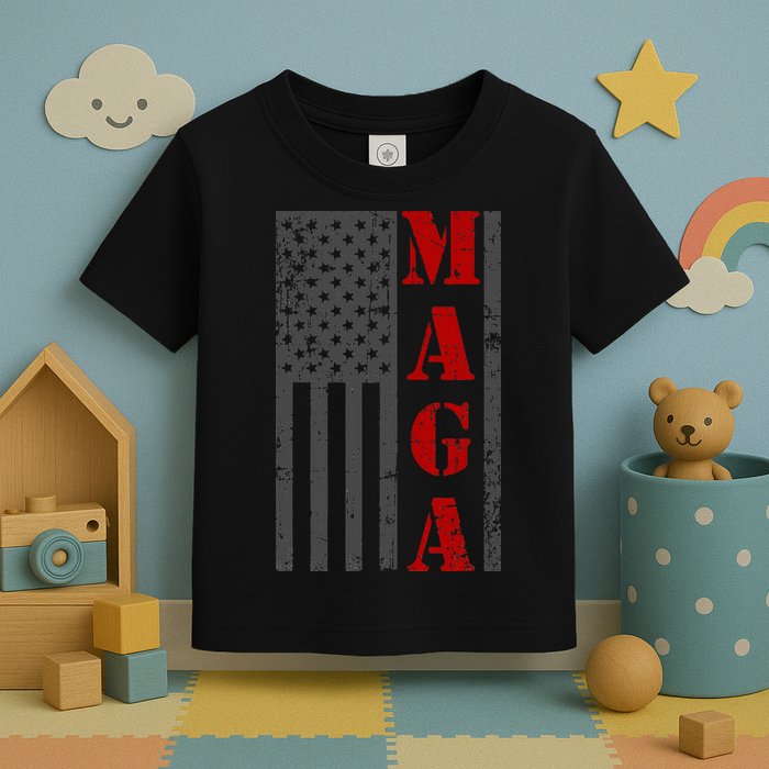 Maga Flag Gray And Red Distressed American Flag Toddler T-Shirt