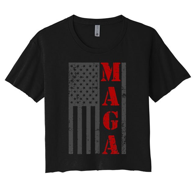 Maga Flag Gray And Red Distressed American Flag Crop Top