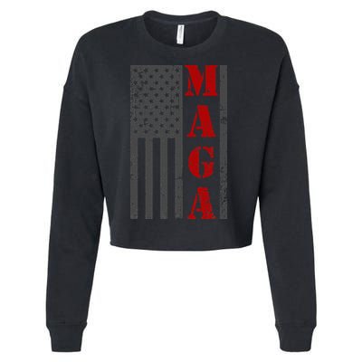 Maga Flag Gray And Red Distressed American Flag Cropped Pullover Crew