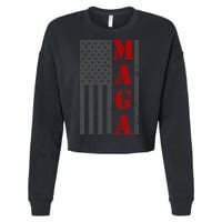 Maga Flag Gray And Red Distressed American Flag Cropped Pullover Crew