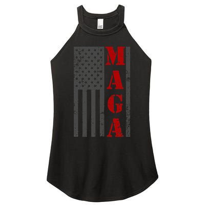 Maga Flag Gray And Red Distressed American Flag Women's Perfect Tri Rocker Tank