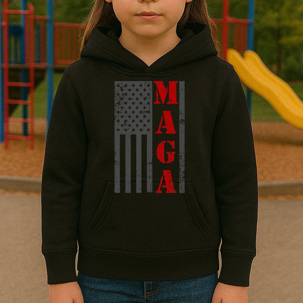 Maga Flag Gray And Red Distressed American Flag Kids Hoodie