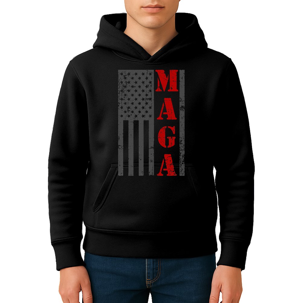 Maga Flag Gray And Red Distressed American Flag Kids Hoodie