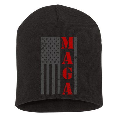 Maga Flag Gray And Red Distressed American Flag Short Acrylic Beanie