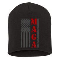Maga Flag Gray And Red Distressed American Flag Short Acrylic Beanie