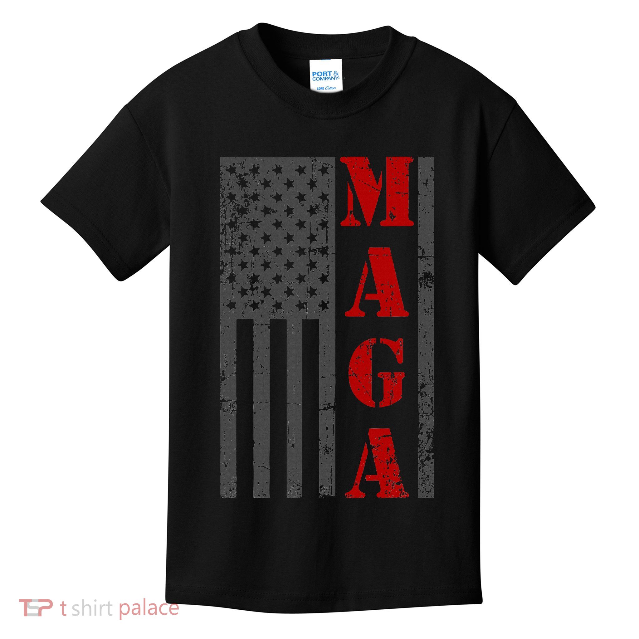 Maga Flag Gray And Red Distressed American Flag Kids T-Shirt
