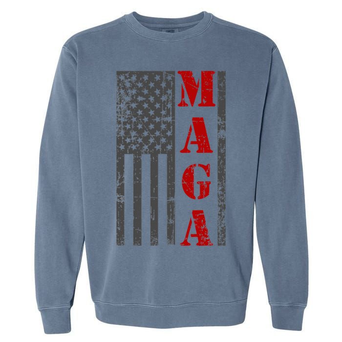 Maga Flag Gray And Red Distressed American Flag Garment-Dyed Sweatshirt