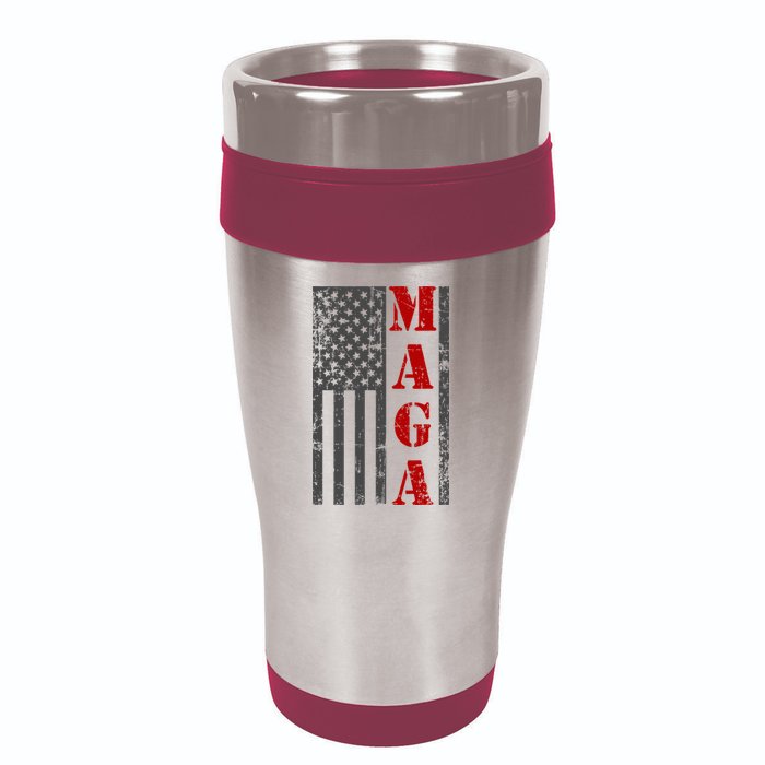 Maga Flag Gray And Red Distressed American Flag 16oz Travel Tumbler