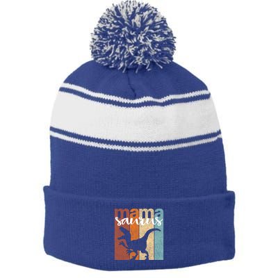 Mamasaurus Family Gift Vintage Gift Stripe Pom Pom Beanie