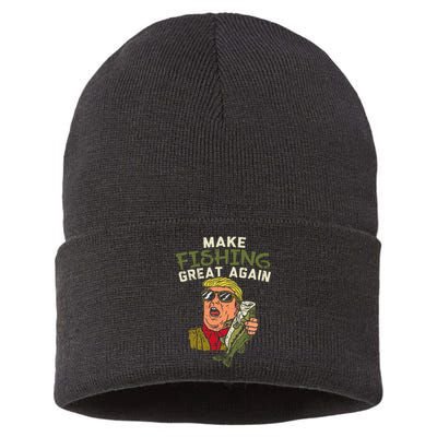 Make Fishing Great Again Trump Funny Fisherman Angler Sustainable Knit Beanie