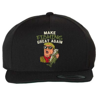 Make Fishing Great Again Trump Funny Fisherman Angler Wool Snapback Cap