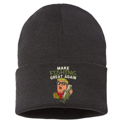 Make Fishing Great Again Trump Funny Fisherman Angler Gift Sustainable Knit Beanie