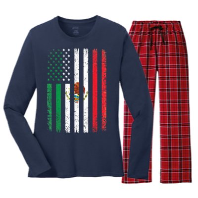 Mexico Flag Gift Usa American Mexican Independence Day Gift Women's Long Sleeve Flannel Pajama Set 