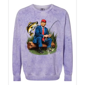 Make Fishing Great Again Funny Bass Fishing Humor Trump Colorblast Crewneck Sweatshirt