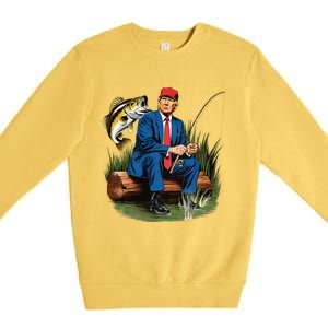 Make Fishing Great Again Funny Bass Fishing Humor Trump Premium Crewneck Sweatshirt