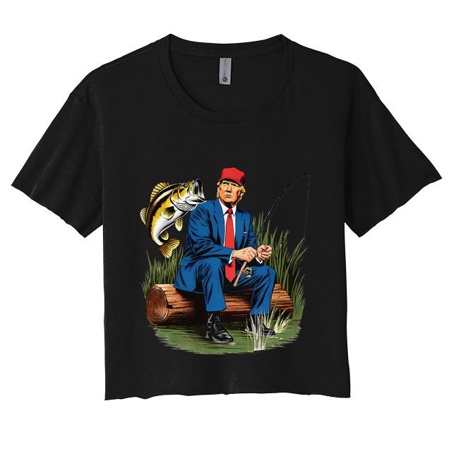 Make Fishing Great Again Funny Bass Fishing Humor Trump Crop Top