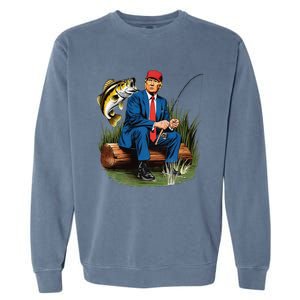 Make Fishing Great Again Funny Bass Fishing Humor Trump Garment-Dyed Sweatshirt