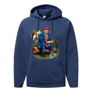 Make Fishing Great Again Funny Bass Fishing Humor Trump Performance Fleece Hoodie