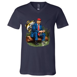 Make Fishing Great Again Funny Bass Fishing Humor Trump V-Neck T-Shirt