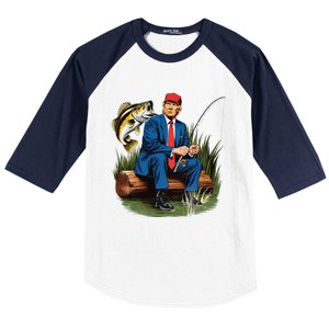 Make Fishing Great Again Funny Bass Fishing Humor Trump Baseball Sleeve Shirt