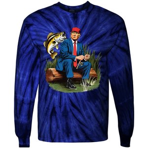 Make Fishing Great Again Funny Bass Fishing Humor Trump Tie-Dye Long Sleeve Shirt