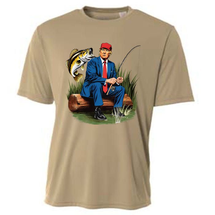 Make Fishing Great Again Funny Bass Fishing Humor Trump Cooling Performance Crew T-Shirt