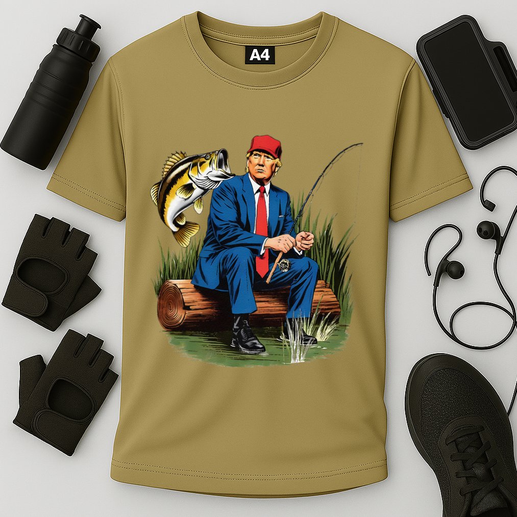 Make Fishing Great Again Funny Bass Fishing Humor Trump Cooling Performance Crew T-Shirt