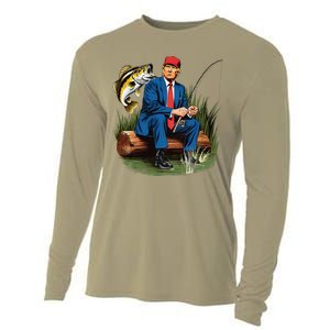 Make Fishing Great Again Funny Bass Fishing Humor Trump Cooling Performance Long Sleeve Crew