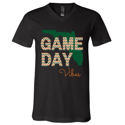 Miami Football Game Day Vibes Fall Tailgate V-Neck T-Shirt