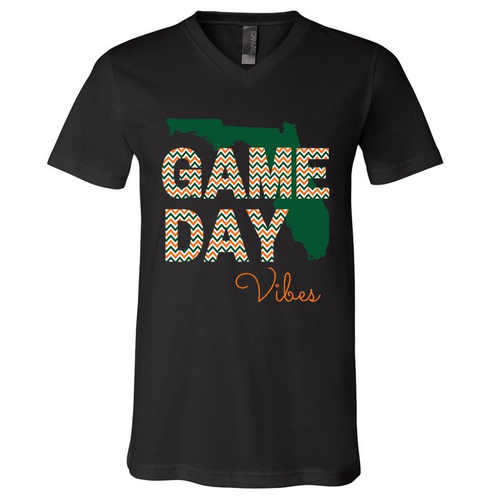 Miami Football Game Day Vibes Fall Tailgate V-Neck T-Shirt