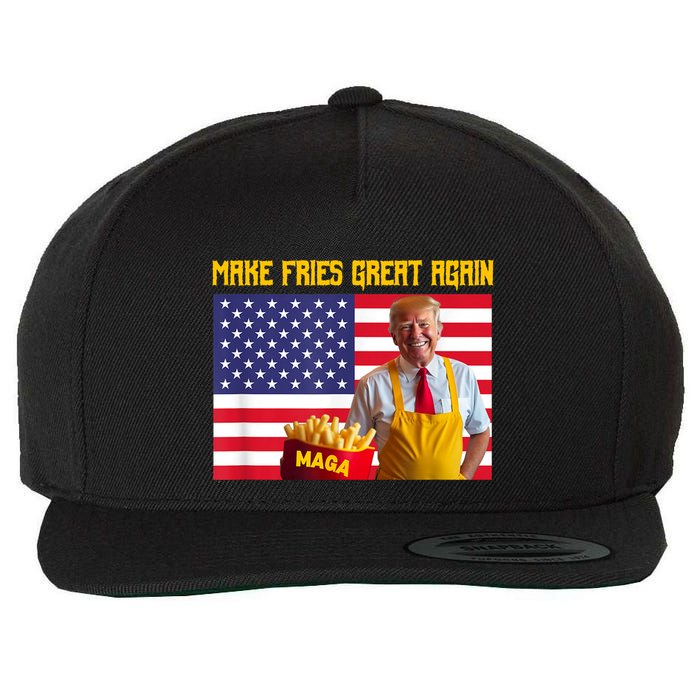 Make Fries Great Again Slogan With Flag And Cartoon Figure Wool Snapback Cap