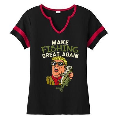 Make Fishing Great Again Trump Funny Fisherman Angler Gift Ladies Halftime Notch Neck Tee