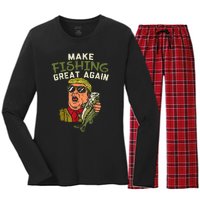 Make Fishing Great Again Trump Funny Fisherman Angler Gift Women's Long Sleeve Flannel Pajama Set 