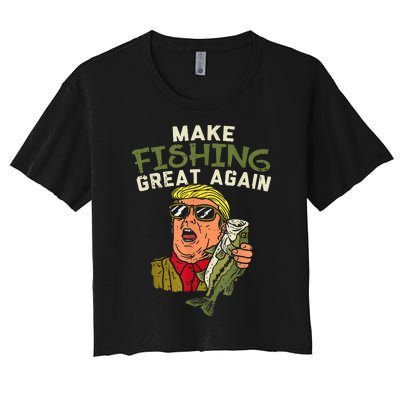 Make Fishing Great Again Trump Funny Fisherman Angler Gift Women's Crop Top Tee