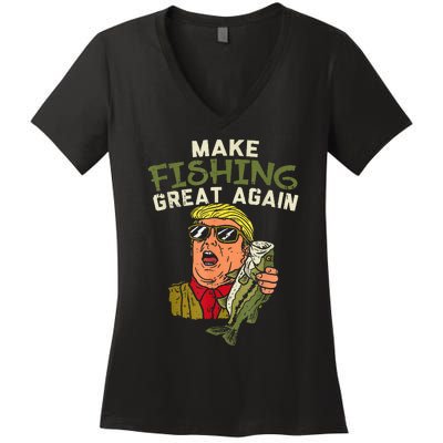 Make Fishing Great Again Trump Funny Fisherman Angler Gift Women's V-Neck T-Shirt