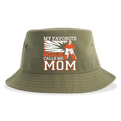 My Favorite Goalie Calls Me Mom Ice Hockey Player Mom Gift Sustainable Bucket Hat