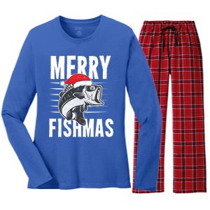 Merry Fishmas Gift Funny Fishing Christmas Cute Gift Women's Long Sleeve Flannel Pajama Set 