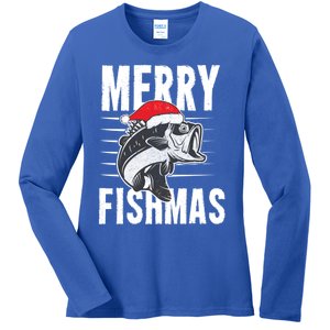 Merry Fishmas Gift Funny Fishing Christmas Cute Gift Ladies Long Sleeve Shirt