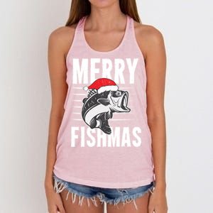 Merry Fishmas Gift Funny Fishing Christmas Cute Gift Women's Knotted Racerback Tank