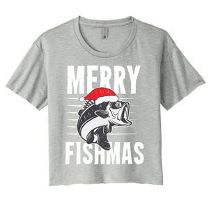 Merry Fishmas Gift Funny Fishing Christmas Cute Gift Women's Crop Top Tee