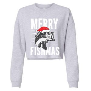 Merry Fishmas Gift Funny Fishing Christmas Cute Gift Cropped Pullover Crew