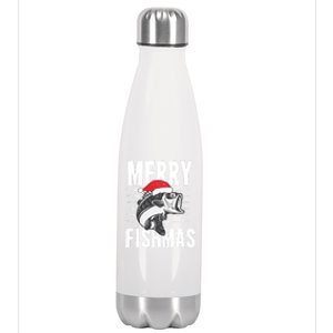 Merry Fishmas Gift Funny Fishing Christmas Cute Gift Stainless Steel Insulated Water Bottle