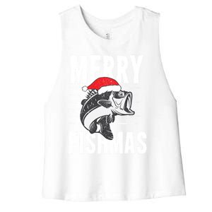 Merry Fishmas Gift Funny Fishing Christmas Cute Gift Women's Racerback Cropped Tank