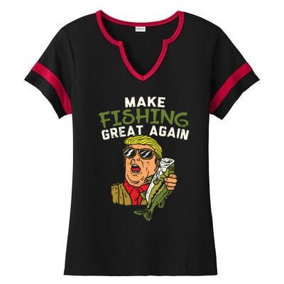 Make Fishing Great Again Trump Funny Fisherman Angler Gift Ladies Halftime Notch Neck Tee