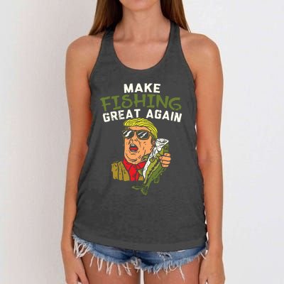 Make Fishing Great Again Trump Funny Fisherman Angler Gift Women's Knotted Racerback Tank