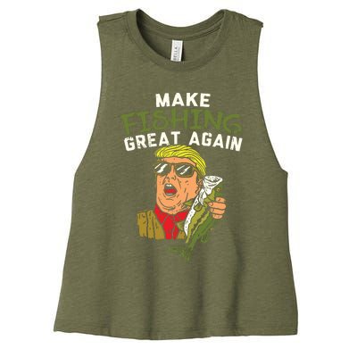 Make Fishing Great Again Trump Funny Fisherman Angler Gift Women's Racerback Cropped Tank