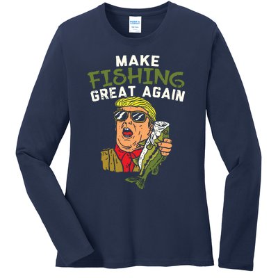 Make Fishing Great Again Trump Funny Fisherman Angler Gift Ladies Long Sleeve Shirt