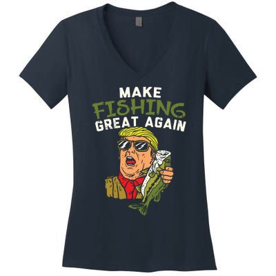 Make Fishing Great Again Trump Funny Fisherman Angler Gift Women's V-Neck T-Shirt