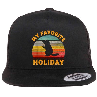 My Favorite Holiday Groundhog Day Sunset Gifts Flat Bill Trucker Hat
