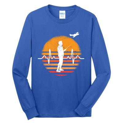 Model Flight Heartbeat Ekg Rc Airplane Aviator Funny Gift Tall Long Sleeve T-Shirt